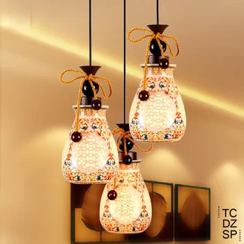 Современный подвесной светильник в новом китайском стиле, керамическая ресторанная люстра, барная лампа, двухуровневая лестничная люстра