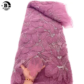 Роскошная Африканская кружевная ткань с бисером 2024, Высококачественная вышивка французского жениха, Нигерийские блестки, Кружевные ткани для шитья X58016
