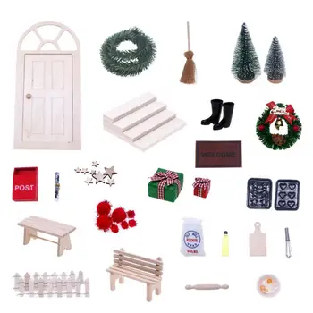 27шт Реквизит для сцены в кукольном домике в масштабе 1/12, рождественские миниатюрные украшения, аксессуары для кукольного домика, мини-вход для строительных деталей