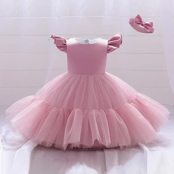 Отправьте платье Ribbo для новорожденных девочек на день рождения для крещения новорожденных 0 1 2 года Розовая одежда Для малышей Элегантное платье-пачка для вечеринки на Крестины