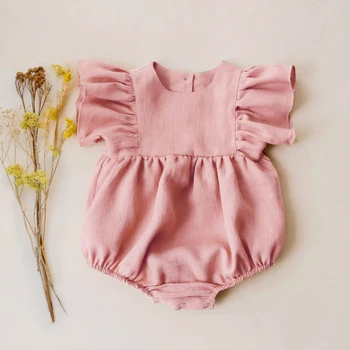 Весенне-летние хлопковые комбинезоны для маленьких девочек с круглым вырезом, милые розовые комбинезоны, комбинезоны, цельная одежда для новорожденных девочек