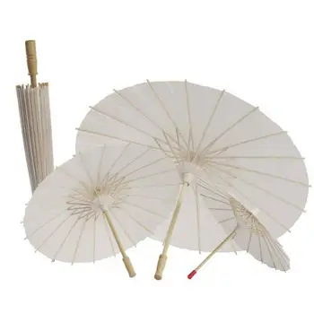 Масляная бумага в Китайском стиле, Белый Зонтик, Бумажный Женский зонтик, Японские цветы, Шелковый Старинный Танцевальный Зонтик, Декоративный Зонтик
