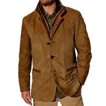 Куртка в стиле ретро, мужская куртка в стиле пэчворк в стиле ретро с искусственным дизайном из двух частей, толстый плюшевый материал для зимы-осени