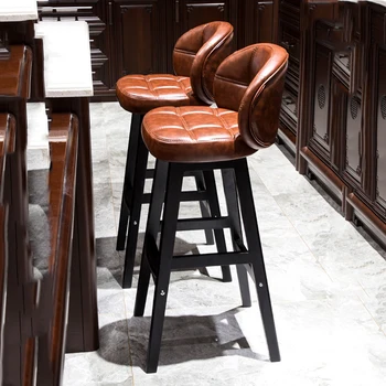 Высокий табурет, домашний стул, барная кухня, барный стул из массива дерева, легкий роскошный барный стол и стул, современный минималистичный высокий табурет, барный стул