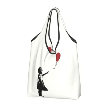 Девушка с воздушным шаром с принтом Каваи, сумки для покупок Banksy, портативная сумка для покупок на плечо, Уличная сумка для граффити