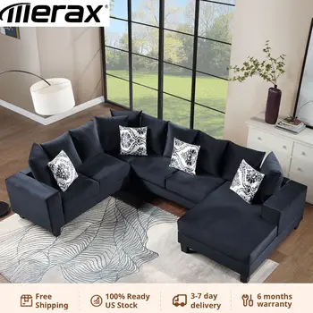 Современный U-образный секционный диван, бархатный угловой диван с множеством подушек в комплекте, диванные комплекты