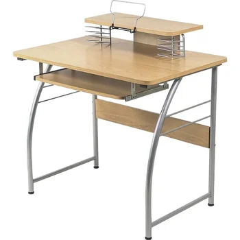 Компьютерный стол из ламината с верхней полкой, по 1 настольному преобразователю на каждый, стол для ноутбука