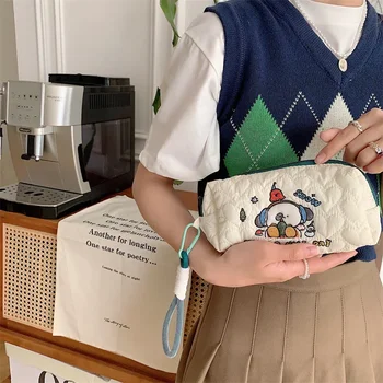 Сумка для ручек с вышивкой из литературного мультфильма, Японская девушка-студентка, сумка для хранения большой емкости, сумка для ручек, школьные принадлежности
