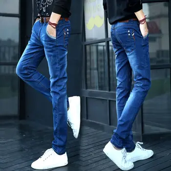 Модные мужские джинсовые брюки Осенние повседневные джинсы Узкие стрейчевые брюки Молодежный Корейский стиль Дизайнерские ковбойские мужские джинсы люксового бренда