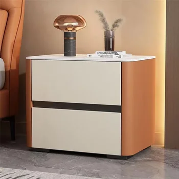 Официальный Новый прикроватный столик HOOKI без установки, Простой шкаф для хранения в спальне в современном стиле, Итальянская простая кожа Stone Pl
