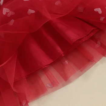 Платье-пачка Romer для новорожденных девочек на День Святого Валентина с расклешенными рукавами и принтом в виде сердца, тюлевое сетчатое платье, комбинезон с повязкой на голову с бантом