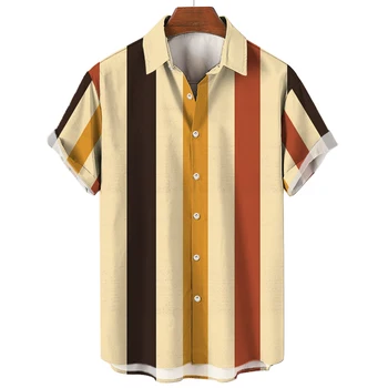 Модные рубашки, полосатые футболки, топы, Летняя мужская одежда Оверсайз, Повседневные пуговицы с короткими рукавами, Свободная мужская блузка, Гавайские рубашки