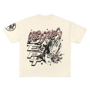 Хлопковая мужская футболка Hellsta, повседневная уличная футболка с коротким рукавом, мужская одежда в стиле y2k, свободная уличная одежда в стиле хип-хоп, топы с принтом 2023 г.