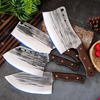 Китайский Кухонный Нож С Деревянной Ручкой, Тесак Для Мяса, Кухонный Нож Для Нарезки Мяса, Овощей, Мясницкий Нож, Инструменты Для Приготовления Пищи Шеф-повара