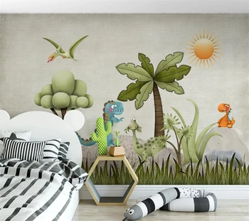 Пользовательские обои 3d фреска Скандинавский ностальгический мультфильм иллюстрация динозавра детская комната ТВ фон настенная роспись 3D обои