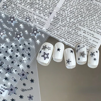 Черно-белый дизайн в виде метеорных звезд, 3D самоклеящиеся наклейки для дизайна ногтей, милые наклейки для маникюра, оптовая продажа, Прямая поставка