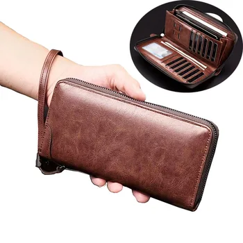 Мужской длинный кошелек на молнии, высококачественный RFID-кошелек из искусственной кожи для мужчин, деловой клатч, держатель для кредитных карт, мужской кошелек