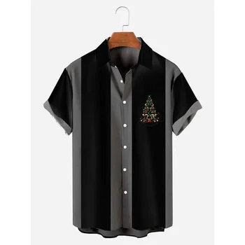 2024 Высококачественная мужская рубашка с рождественским принтом, повседневные футболки с коротким рукавом, Летний кардиган оверсайз, футболки с отворотом для мужчин