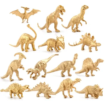 6/8/14шт Золотая модель динозавра TyrannosaurusTriceratops, маленькие имитирующие фигурки животных, развивающие игрушки для детей в подарок
