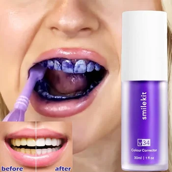 30 мл фиолетовой зубной пасты Smilekit V34 для коррекции цвета зубов Для отбеливания, уменьшения желтизны, чистки и ухода за зубами