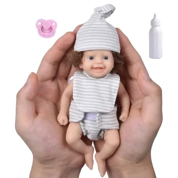 7-дюймовые мини-силиконовые куклы-Реборн Реалистичные куклы для новорожденных с аксессуарами для кормления и одежды, силиконовая кукла для всего тела