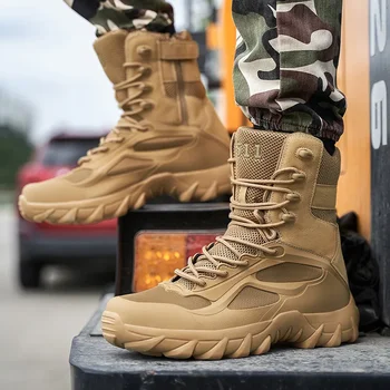 Мужские военные ботинки, мужские армейские ботинки для пустыни, мужские нескользящие зимние водонепроницаемые тактические ботинки на платформе, ботильоны
