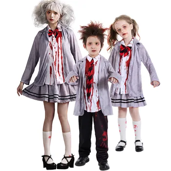 Костюмы на Хэллоуин для детей, детский Страшный Кровавый Студенческий Костюм Зомби Для мальчиков и девочек, Косплей Вампира, Карнавальная вечеринка, Маскарадный костюм