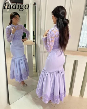 Индиго Высококачественные Фиолетовые Платья Для Выпускного Вечера Изысканный Цветок Русалка Бисероплетение Атласное Вечернее Платье 2024 robes de soirée Saudi
